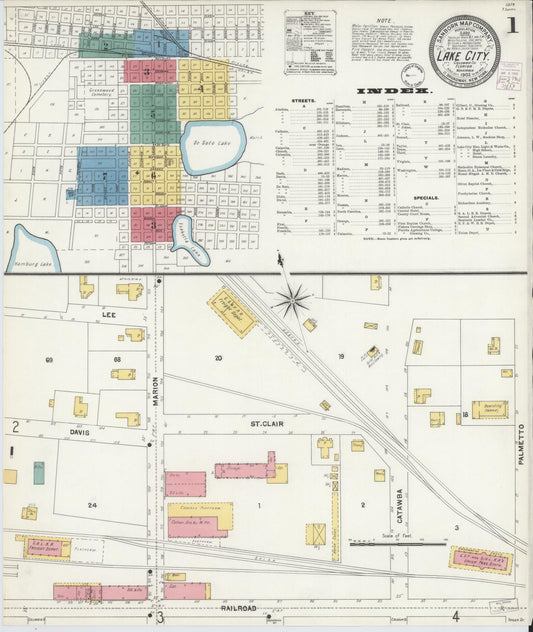 Sanborn Fire Insurance Map from Lake City, Columbia County, Florida (1902), Sheet #0001 - Historic Sanborn Fire Insurance Map Print, vintage old map wall art, antique decor, genealogy gift, Florida Florida map
