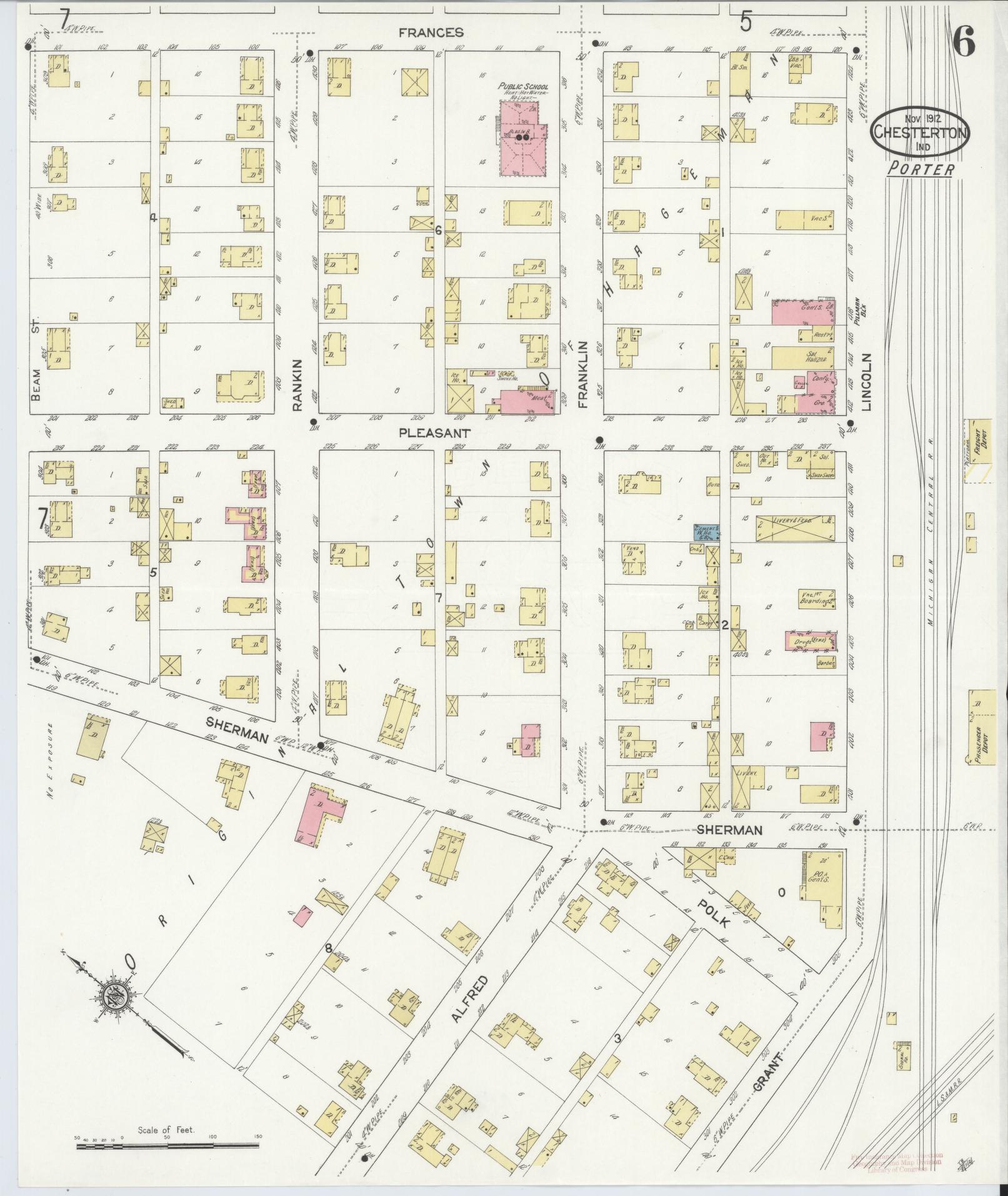 Sanborn Fire Insurance Map from Chesterton, Porter County, Indiana (1912), Sheet #0006 - Complete Map Set gallery image, historic Sanborn map, vintage wall art, Indiana Indiana