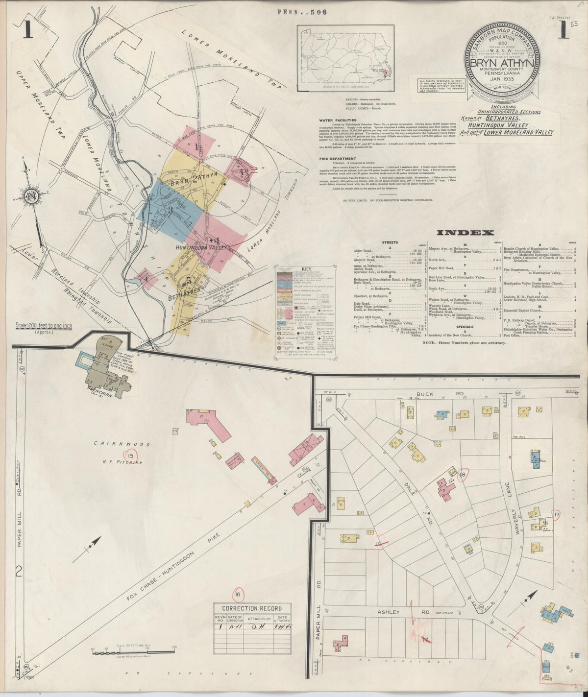 Sanborn Fire Insurance Map from Bryn Athyn, Montgomery County, Pennsylvania (1941), Sheet #0001 - Complete Map Set gallery image, historic Sanborn map, vintage wall art, Pennsylvania Pennsylvania