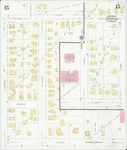 Sanborn Fire Insurance Map from Owosso, Shiawassee County, Michigan (1930), Sheet #0015 - Historic Sanborn Fire Insurance Map Print, vintage old map wall art, antique decor, genealogy gift, Michigan Michigan map