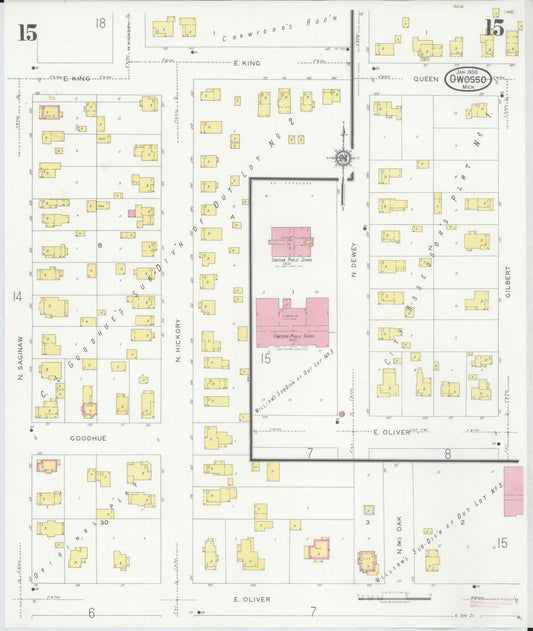 Sanborn Fire Insurance Map from Owosso, Shiawassee County, Michigan (1930), Sheet #0015 - Historic Sanborn Fire Insurance Map Print, vintage old map wall art, antique decor, genealogy gift, Michigan Michigan map