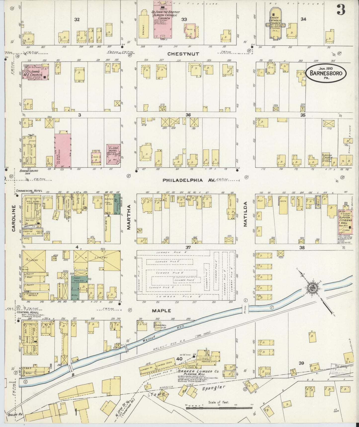 Sanborn Fire Insurance Map from Barnesboro, Cambria County, Pennsylvania (1910), Sheet #0003 - Historic Sanborn Fire Insurance Map Print, vintage old map wall art, antique decor, genealogy gift, Pennsylvania Pennsylvania map