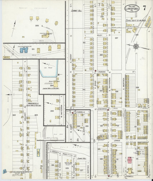Sanborn Fire Insurance Map from Lansford, Carbon County, Pennsylvania (1915), Sheet #0007 - Historic Sanborn Fire Insurance Map Print, vintage old map wall art, antique decor, genealogy gift, Pennsylvania Pennsylvania map