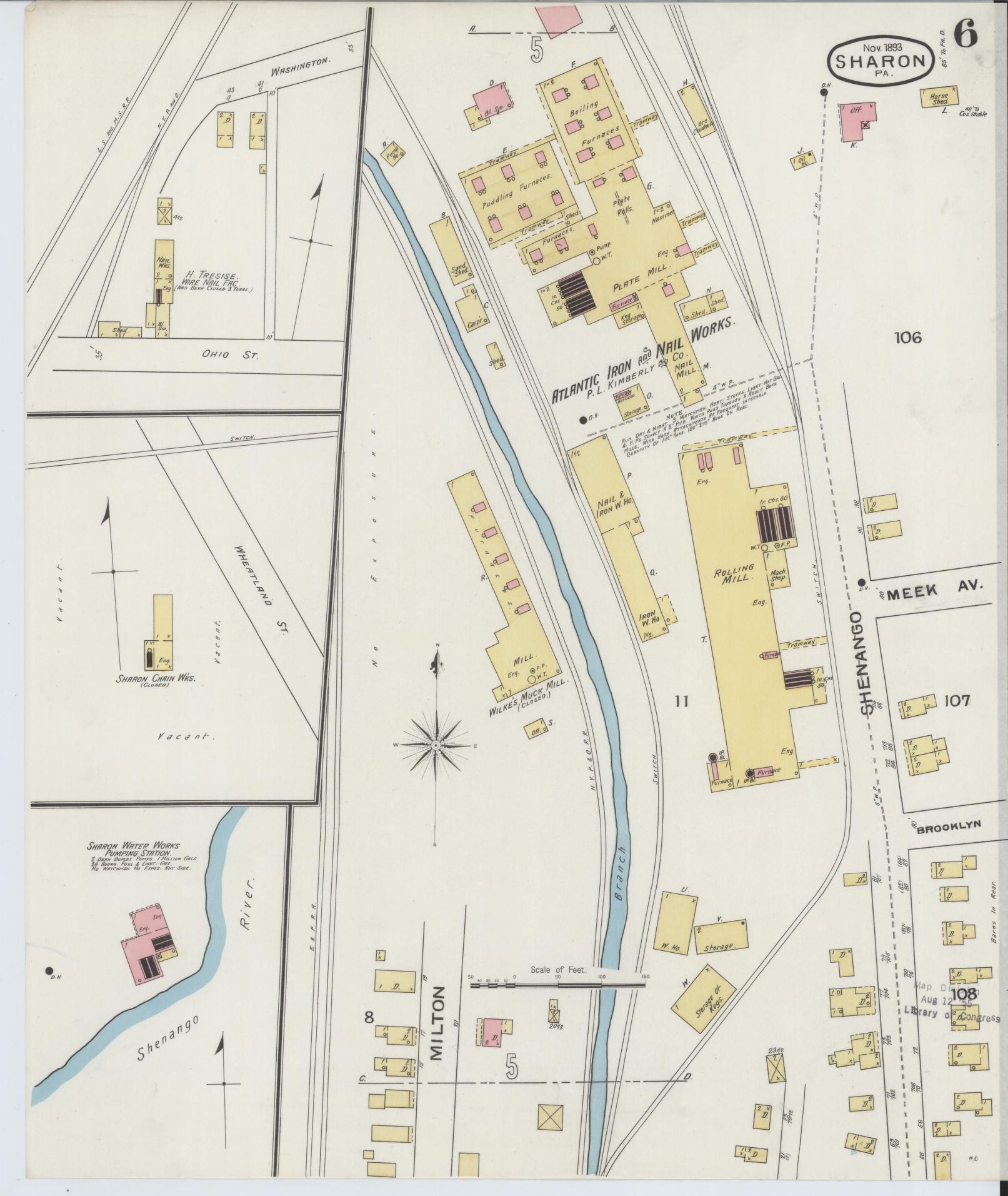 Sanborn Fire Insurance Map from Sharon, Mercer County, Pennsylvania (1893), Sheet #0006 - Complete Map Set gallery image, historic Sanborn map, vintage wall art, Pennsylvania Pennsylvania