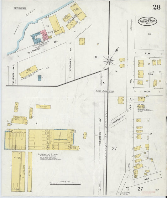 Sanborn Fire Insurance Map from Rutherford, Bergen County, New Jersey (1909), Sheet #0028 - Historic Sanborn Fire Insurance Map Print, vintage old map wall art, antique decor, genealogy gift, New Jersey New Jersey map