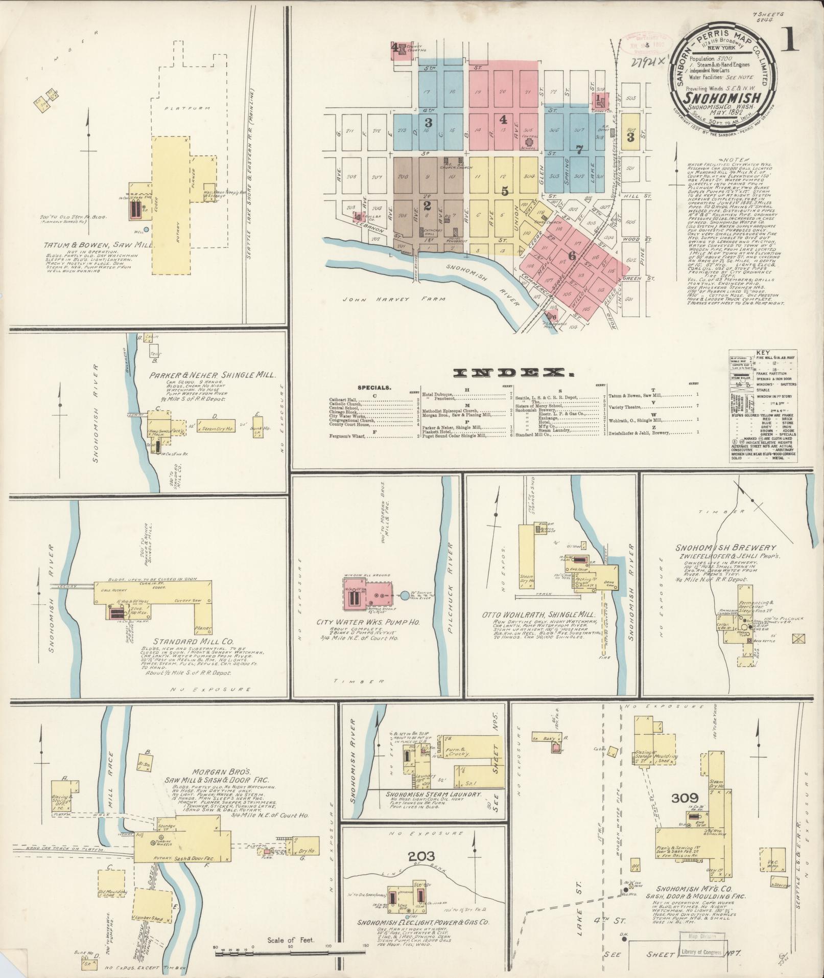 Sanborn Fire Insurance Map from Snohomish, Snohomish County, Washington (1892), Sheet #0001 - Complete Map Set gallery image, historic Sanborn map, vintage wall art, Washington Washington
