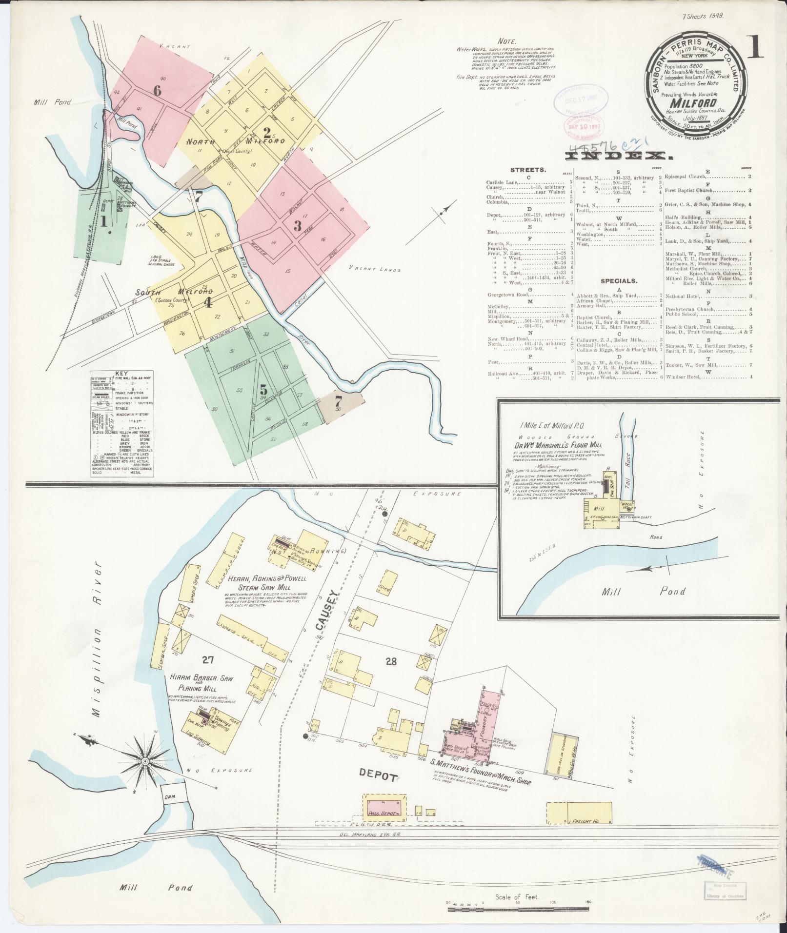 Sanborn Fire Insurance Map from Milford, Kent And Sussex Counties, Delaware (1897), Sheet #0001 - Complete Map Set gallery image, historic Sanborn map, vintage wall art, Delaware Delaware