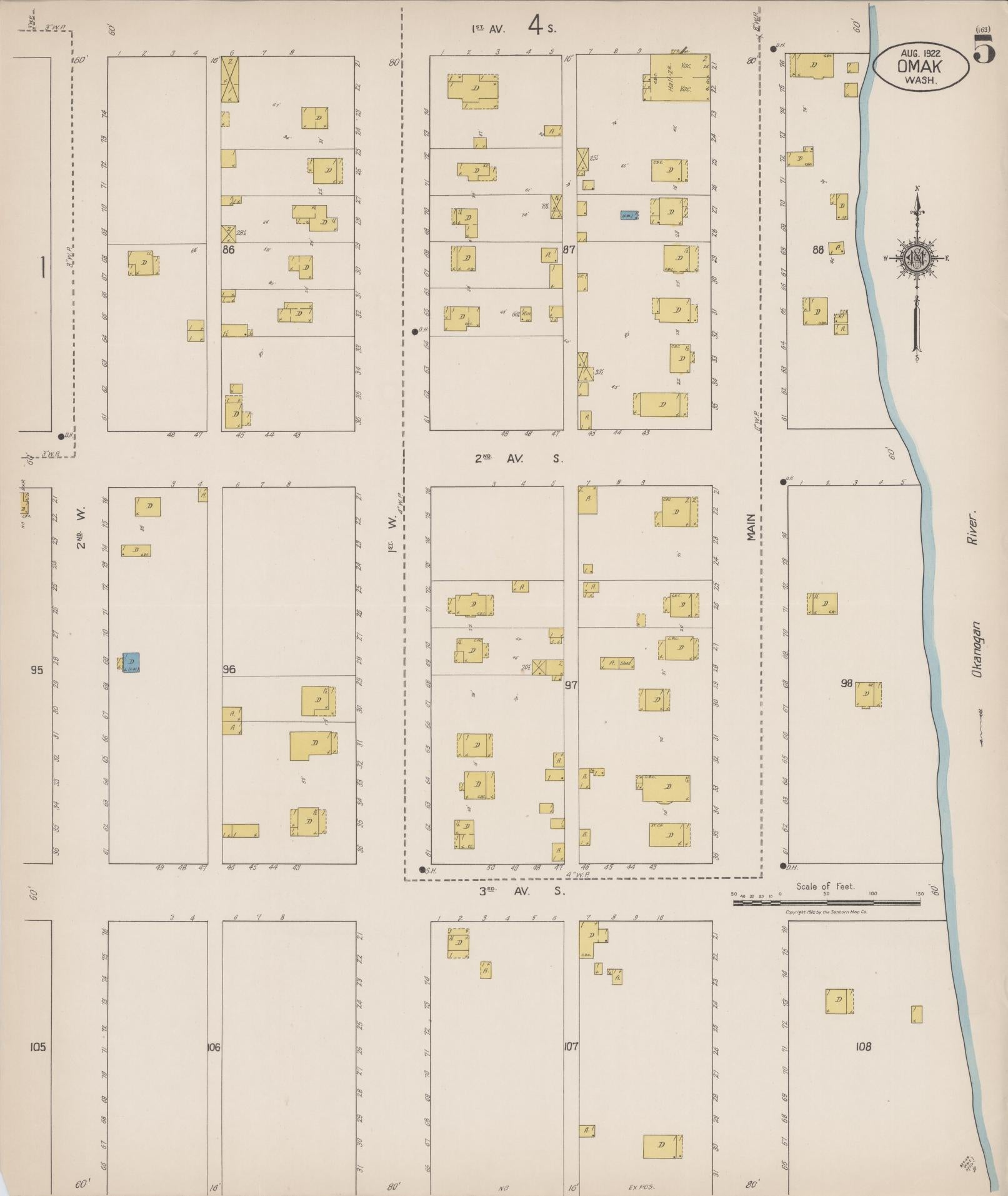 Sanborn Fire Insurance Map from Omak, Okanogan County, Washington (1922), Sheet #0005 - Complete Map Set gallery image, historic Sanborn map, vintage wall art, Washington Washington