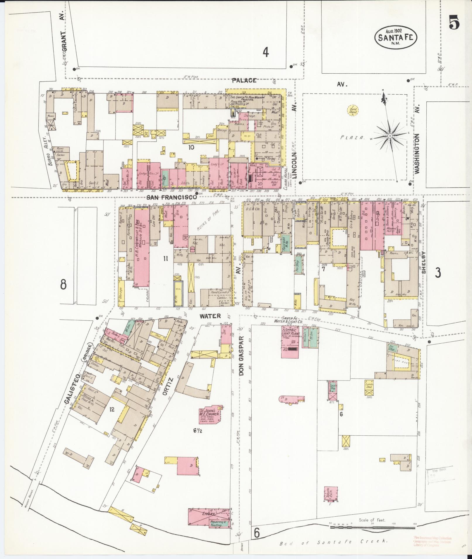 Sanborn Fire Insurance Map from Santa Fe, Santa Fe County, New Mexico (1902), Sheet #0005 - Complete Map Set gallery image, historic Sanborn map, vintage wall art, New Mexico New Mexico