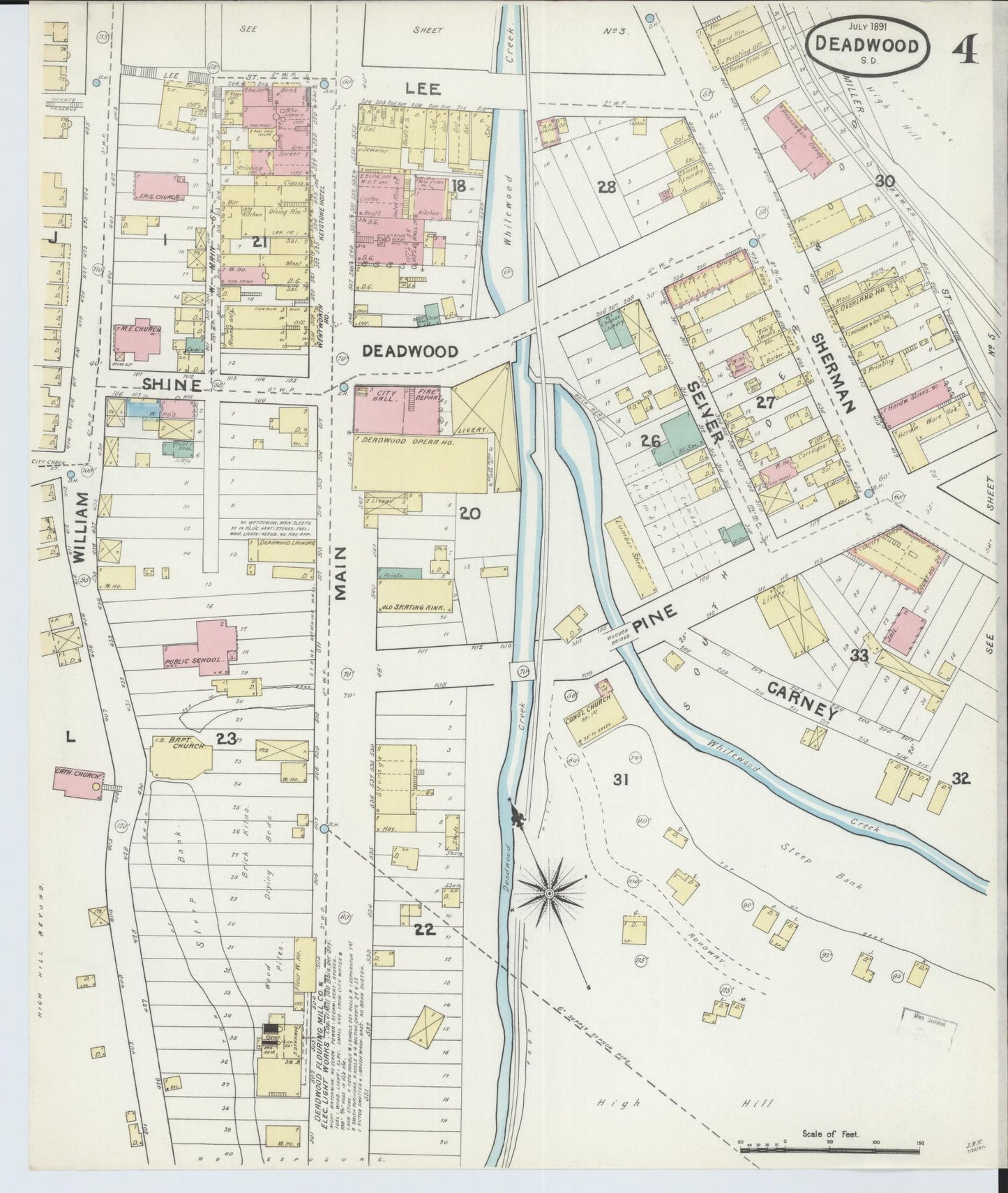 Sanborn Fire Insurance Map from Deadwood, Lawrence County, South Dakota (1891), Sheet #0004 - Complete Map Set gallery image, historic Sanborn map, vintage wall art, South Dakota South Dakota