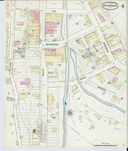 Sanborn Fire Insurance Map from Deadwood, Lawrence County, South Dakota (1891), Sheet #0004 - Complete Map Set gallery image, historic Sanborn map, vintage wall art, South Dakota South Dakota