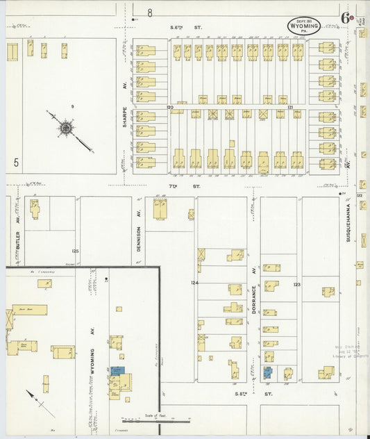 Sanborn Fire Insurance Map from Wyoming, Luzerne County, Pennsylvania (1911), Sheet #0006 - Historic Sanborn Fire Insurance Map Print, vintage old map wall art, antique decor, genealogy gift, Wyoming Wyoming map