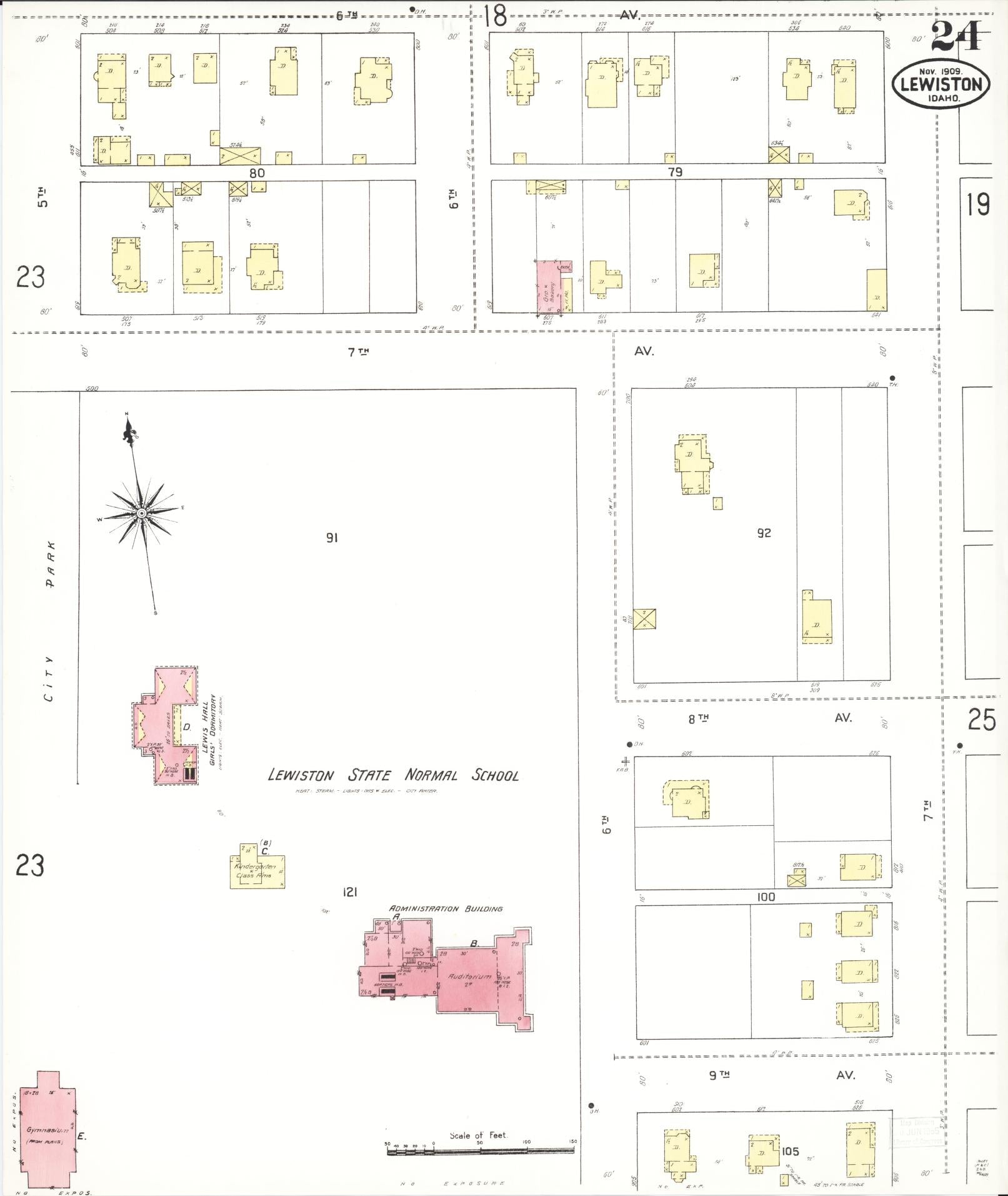Sanborn Fire Insurance Map from Lewiston, Nez Perce County, Idaho (1909), Sheet #0024 - Historic Sanborn Fire Insurance Map Print, vintage old map wall art, antique decor, genealogy gift, Idaho Idaho map