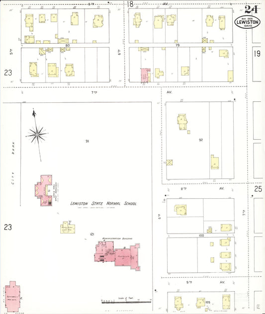 Sanborn Fire Insurance Map from Lewiston, Nez Perce County, Idaho (1909), Sheet #0024 - Historic Sanborn Fire Insurance Map Print, vintage old map wall art, antique decor, genealogy gift, Idaho Idaho map