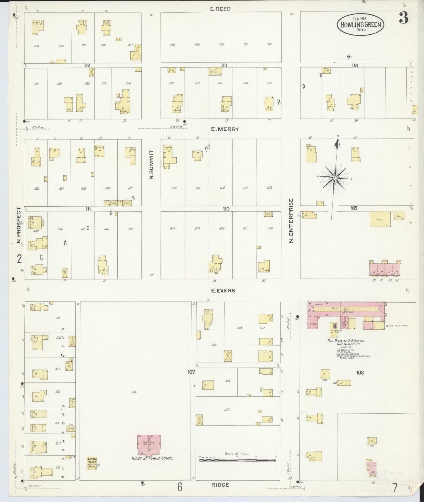 Sanborn Fire Insurance Map from Bowling Green, Wood County, Ohio (1908), Sheet #0003 - Historic Sanborn Fire Insurance Map Print, vintage old map wall art, antique decor, genealogy gift, Ohio Ohio map