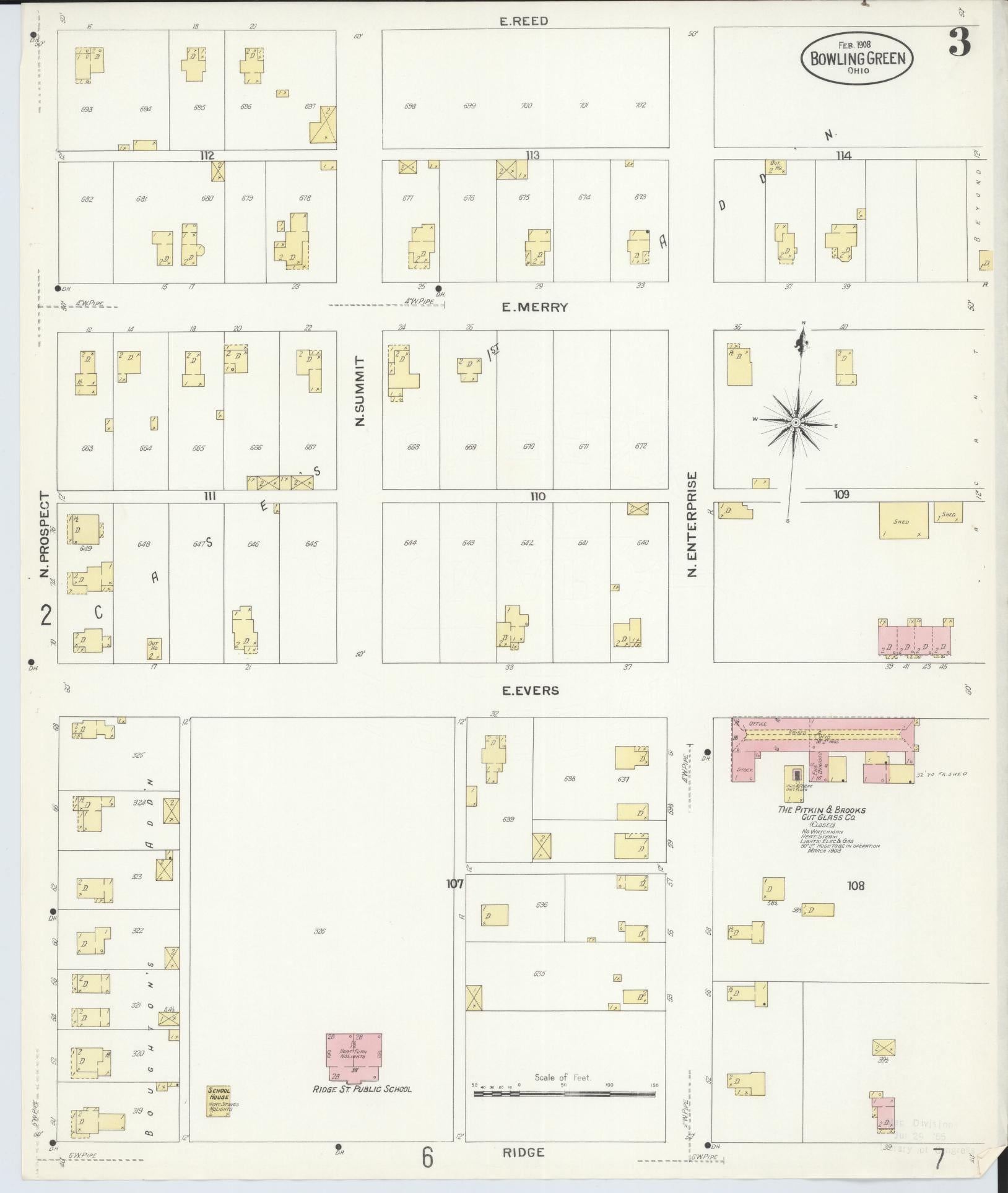 Sanborn Fire Insurance Map from Bowling Green, Wood County, Ohio (1908), Sheet #0003 - Historic Sanborn Fire Insurance Map Print, vintage old map wall art, antique decor, genealogy gift, Ohio Ohio map