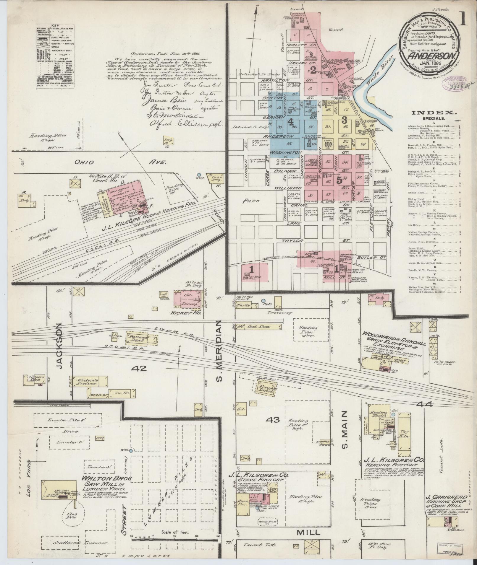 Sanborn Fire Insurance Map from Anderson, Madison County, Indiana (1886), Sheet #0001 - Complete Map Set gallery image, historic Sanborn map, vintage wall art, Indiana Indiana
