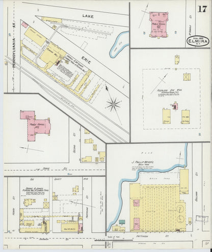 Sanborn Fire Insurance Map from Elmira, Chemung County, New York (1892), Sheet #0017 - Historic Sanborn Fire Insurance Map Print, vintage old map wall art, antique decor, genealogy gift, New York New York map