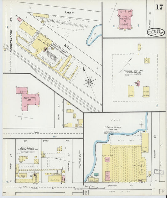 Sanborn Fire Insurance Map from Elmira, Chemung County, New York (1892), Sheet #0017 - Historic Sanborn Fire Insurance Map Print, vintage old map wall art, antique decor, genealogy gift, New York New York map