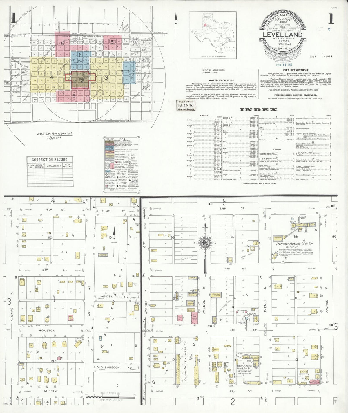 Sanborn Fire Insurance Map from Levelland, Hockley County, Texas (1942), Sheet #0001 - Complete Map Set gallery image, historic Sanborn map, vintage wall art, Texas Texas
