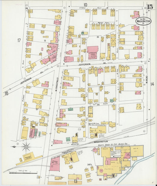 Sanborn Fire Insurance Map from Washington, Washington County, Pennsylvania (1900), Sheet #0015 - Historic Sanborn Fire Insurance Map Print, vintage old map wall art, antique decor, genealogy gift, Pennsylvania Pennsylvania map