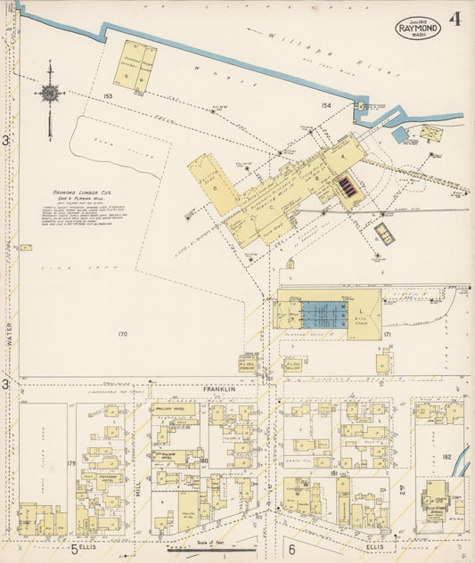 Sanborn Fire Insurance Map from Raymond, Pacific County, Washington (1913), Sheet #0004 - Historic Sanborn Fire Insurance Map Print, vintage old map wall art, antique decor, genealogy gift, Washington Washington map
