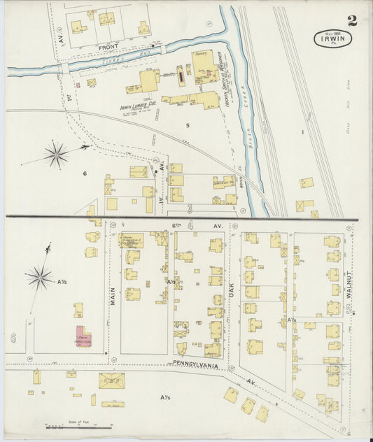 Sanborn Fire Insurance Map from Irwin, Westmoreland County, Pennsylvania (1894), Sheet #0002 - Historic Sanborn Fire Insurance Map Print, vintage old map wall art, antique decor, genealogy gift, Pennsylvania Pennsylvania map