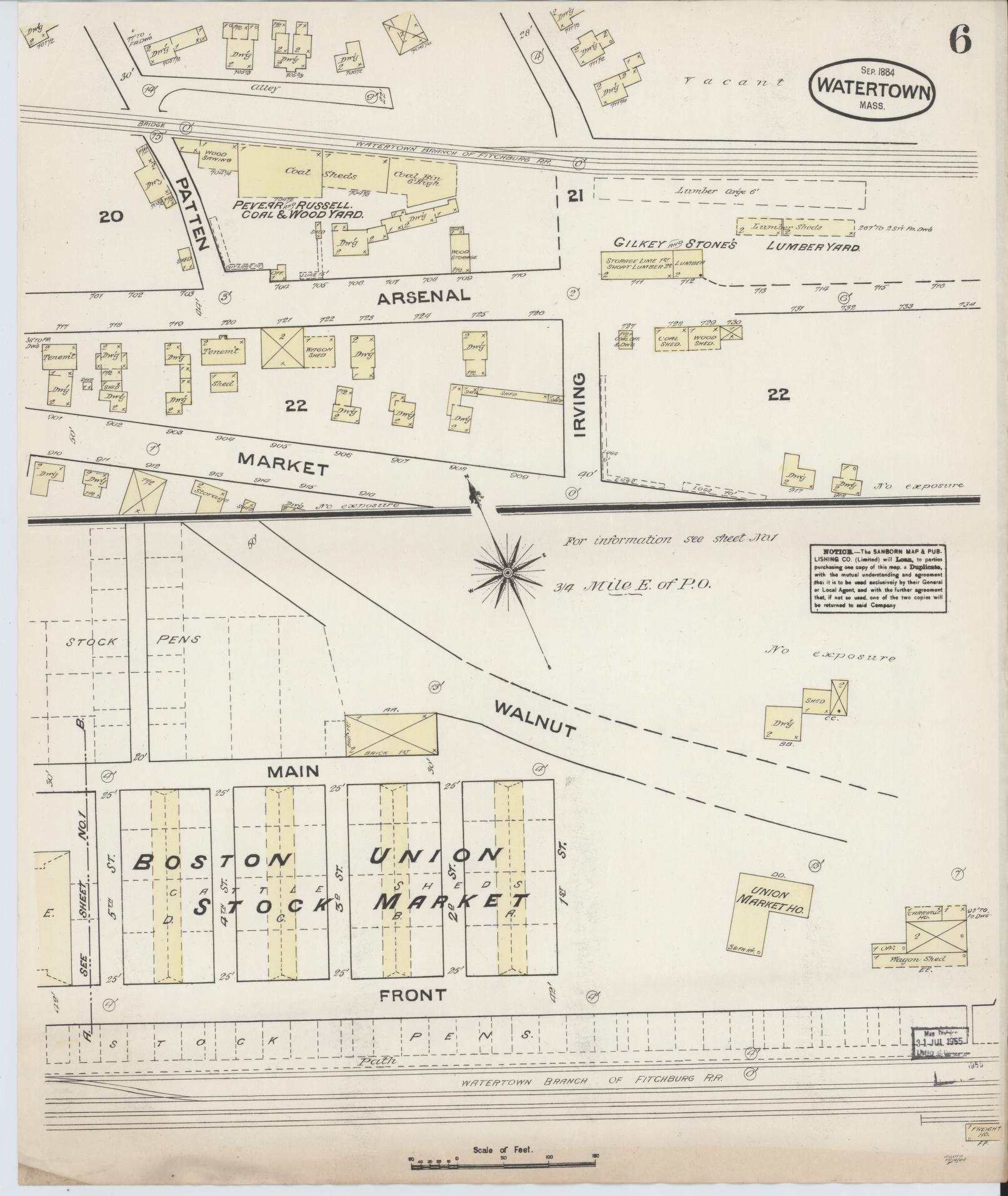 Sanborn Fire Insurance Map from Watertown, Middlesex County, Massachusetts (1884), Sheet #0006 - Complete Map Set gallery image, historic Sanborn map, vintage wall art, Massachusetts Massachusetts