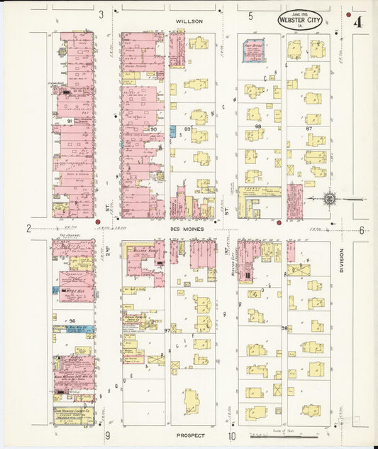 Sanborn Fire Insurance Map from Webster City, Hamilton County, Iowa (1915), Sheet #0004 - Historic Sanborn Fire Insurance Map Print, vintage old map wall art