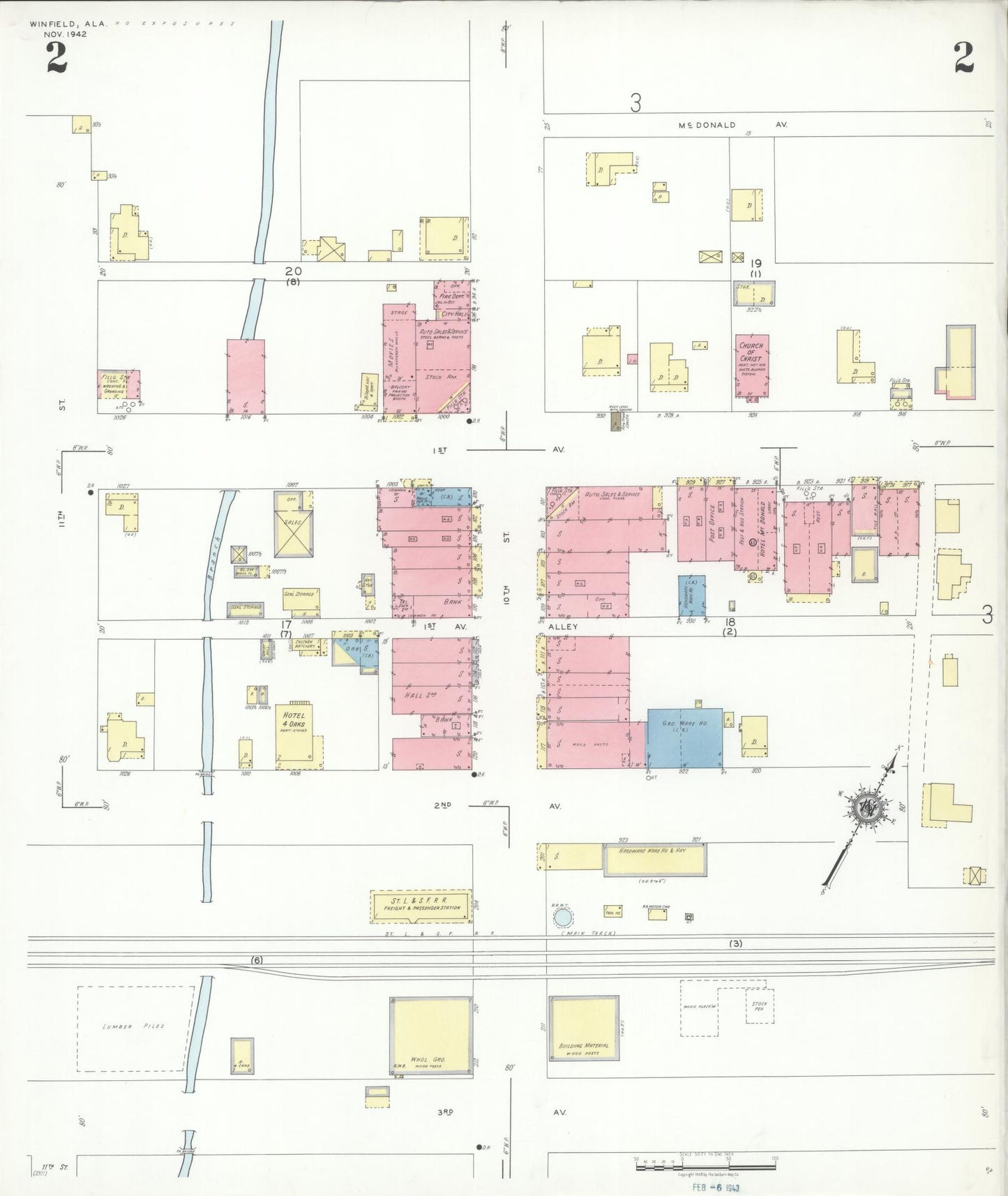 Sanborn Fire Insurance Map from Winfield, Marion County, Alabama (1942), Sheet #0002 - Complete Map Set gallery image, historic Sanborn map, vintage wall art, Alabama Alabama