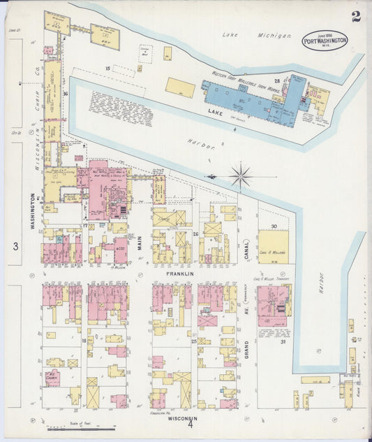 Sanborn Fire Insurance Map from Port Washington, Ozaukee County, Wisconsin (1898), Sheet #0002 - Historic Sanborn Fire Insurance Map Print, vintage old map wall art, antique decor, genealogy gift, Wisconsin Wisconsin map