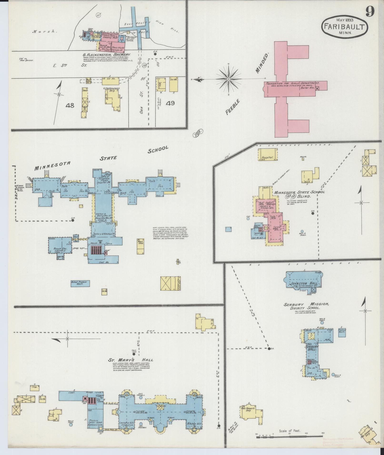 Sanborn Fire Insurance Map from Faribault, Rice County, Minnesota (1893), Sheet #0009 - Historic Sanborn Fire Insurance Map Print, vintage old map wall art, antique decor, genealogy gift, Minnesota Minnesota map