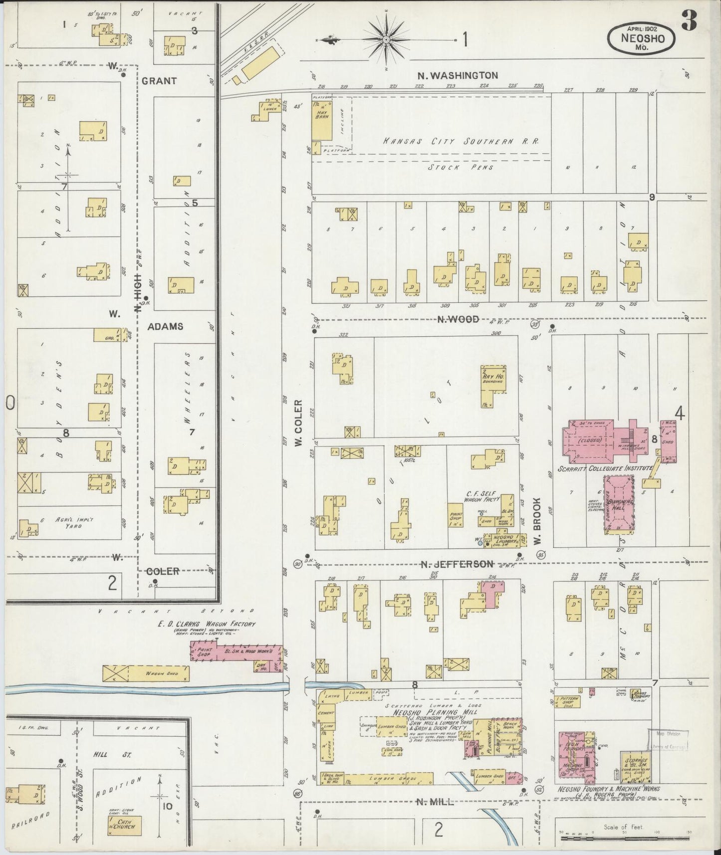 Sanborn Fire Insurance Map from Neosho, Newton County, Missouri (1902), Sheet #0003 - Historic Sanborn Fire Insurance Map Print, vintage old map wall art, antique decor, genealogy gift, Missouri Missouri map