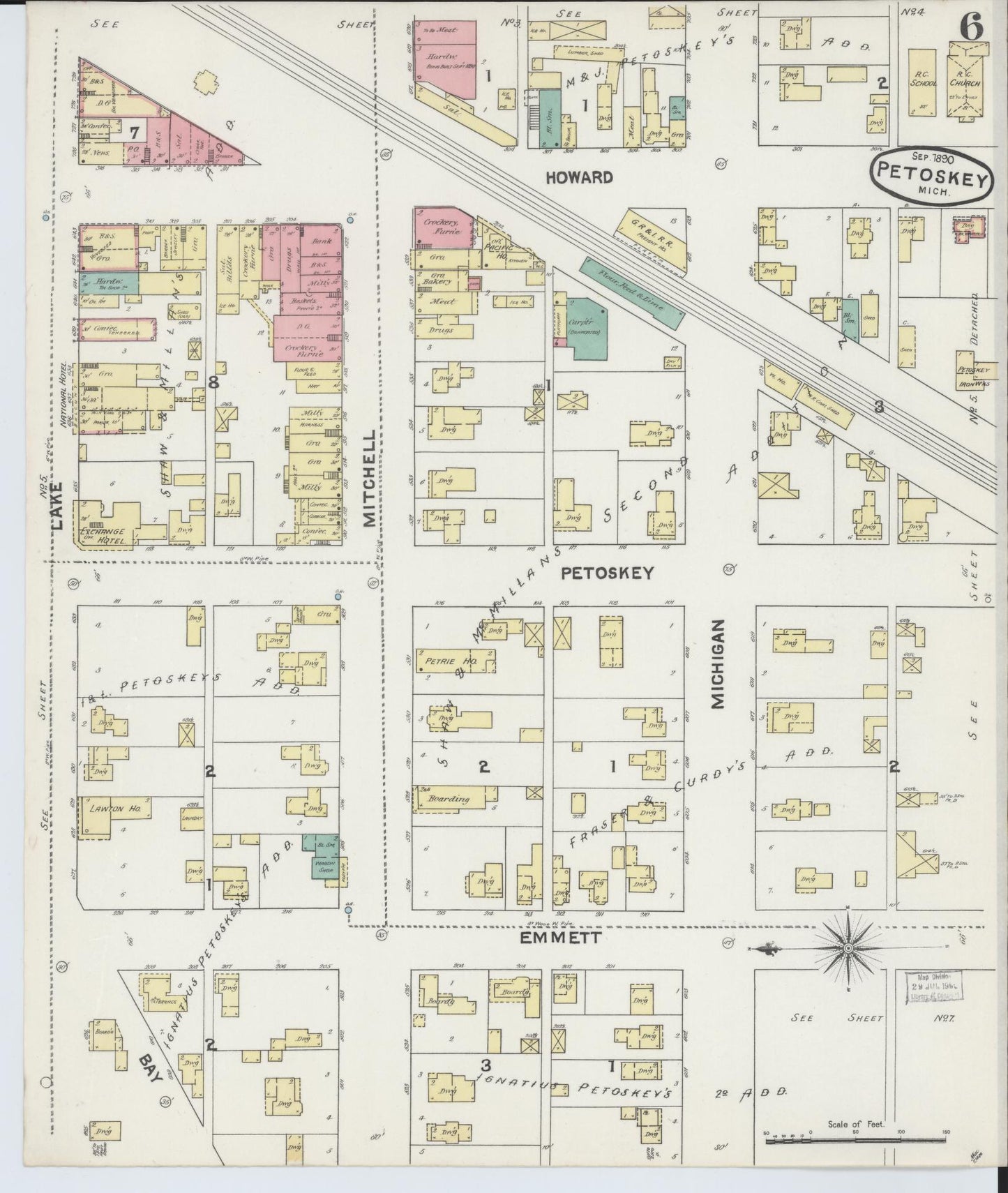 Sanborn Fire Insurance Map from Petoskey, Emmet County, Michigan (1890), Sheet #0006 - Complete Map Set gallery image, historic Sanborn map, vintage wall art, Michigan Michigan