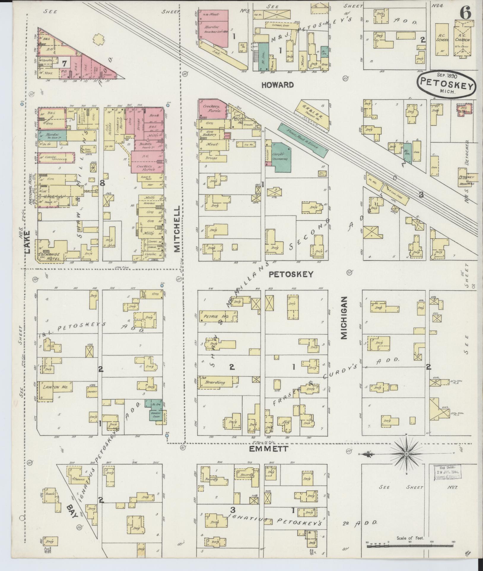 Sanborn Fire Insurance Map from Petoskey, Emmet County, Michigan (1890), Sheet #0006 - Complete Map Set gallery image, historic Sanborn map, vintage wall art, Michigan Michigan