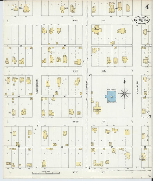 Sanborn Fire Insurance Map from Mitchell, Davison County, South Dakota (1898), Sheet #0004 - Historic Sanborn Fire Insurance Map Print, vintage old map wall art, antique decor, genealogy gift, South Dakota South Dakota map