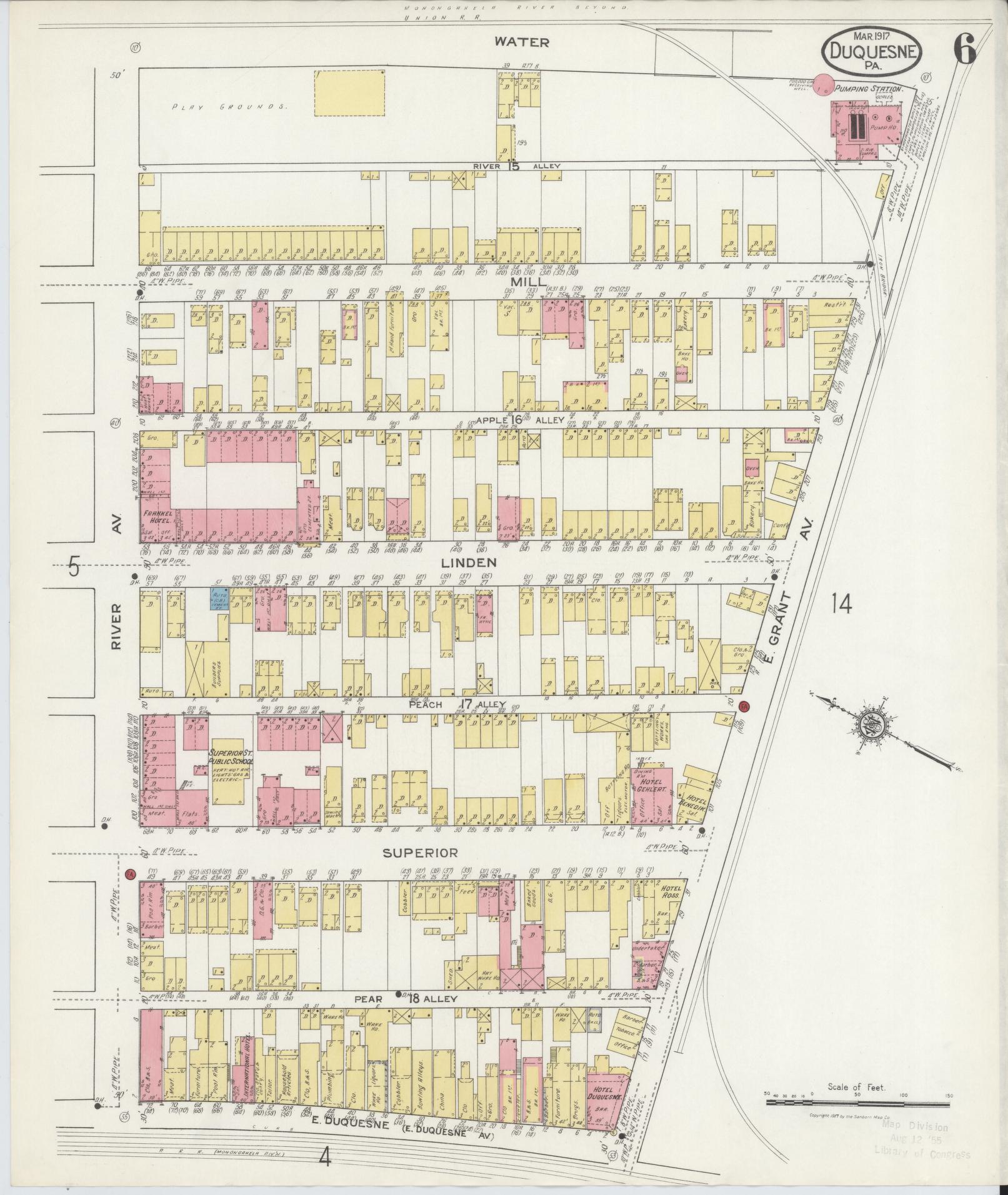 Sanborn Fire Insurance Map from Duquesne, Allegheny County, Pennsylvania (1917), Sheet #0006 - Historic Sanborn Fire Insurance Map Print, vintage old map wall art, antique decor, genealogy gift, Pennsylvania Pennsylvania map