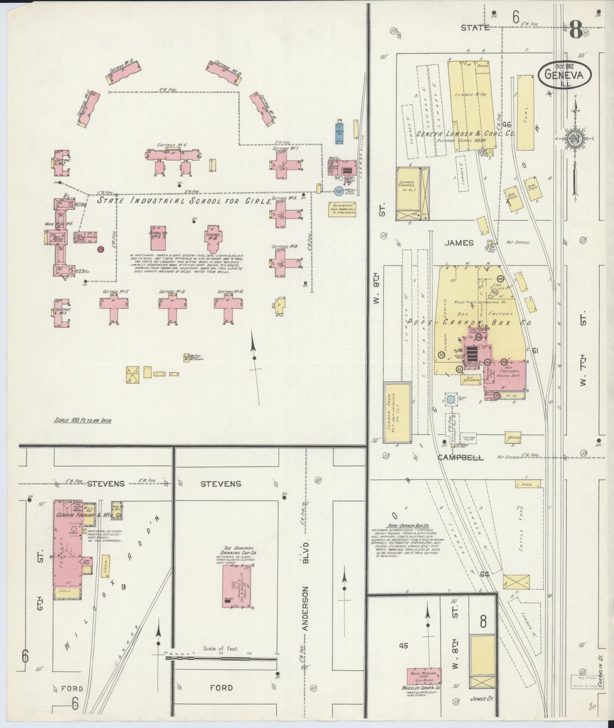 Sanborn Fire Insurance Map from Geneva, Kane County, Illinois (1912), Sheet #0008 - Complete Map Set gallery image, historic Sanborn map, vintage wall art, Illinois Illinois