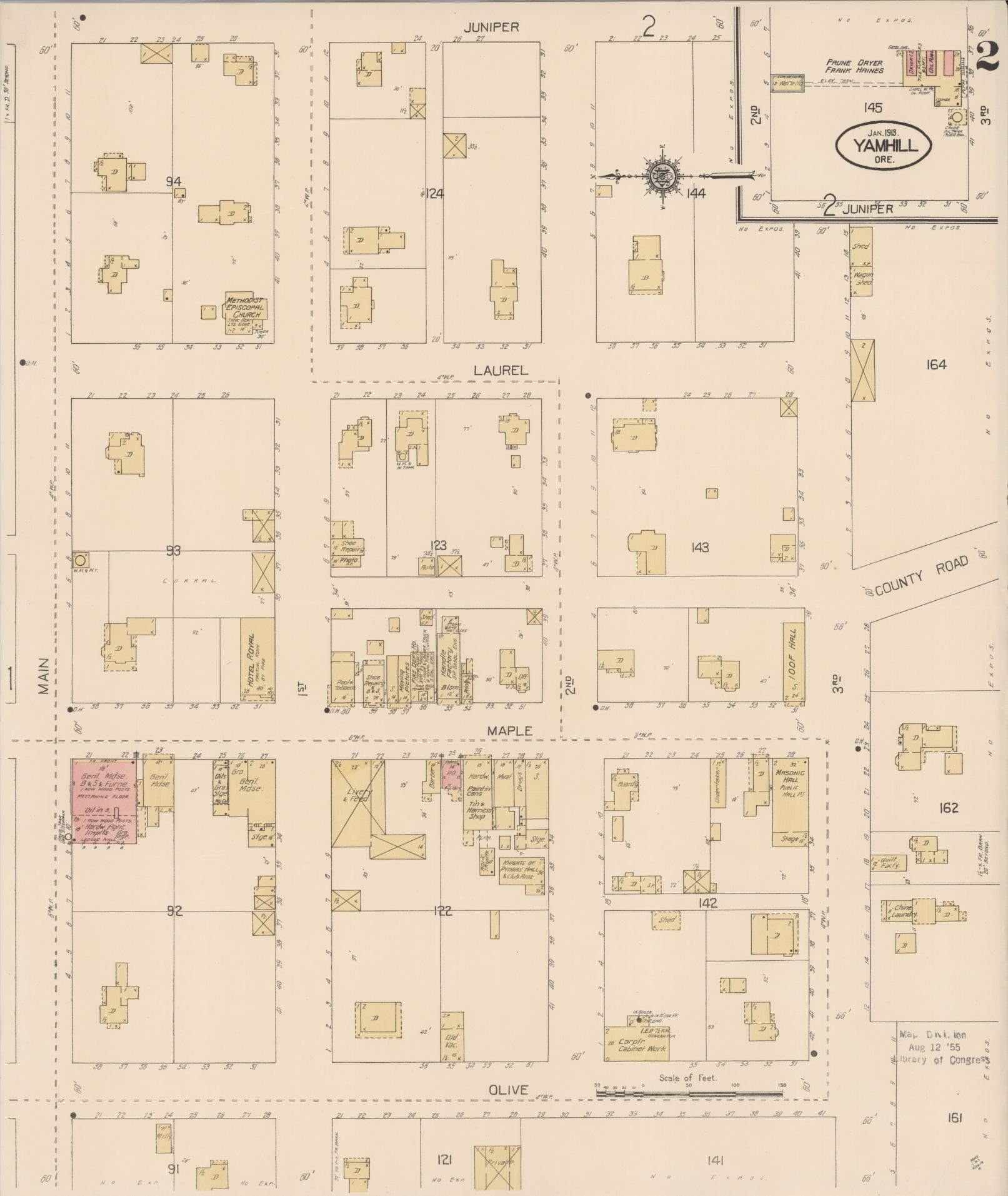 Sanborn Fire Insurance Map from Yamhill, Yamhill County, Oregon (1913), Sheet #0002 - Historic Sanborn Fire Insurance Map Print, vintage old map wall art, antique decor, genealogy gift, Oregon Oregon map