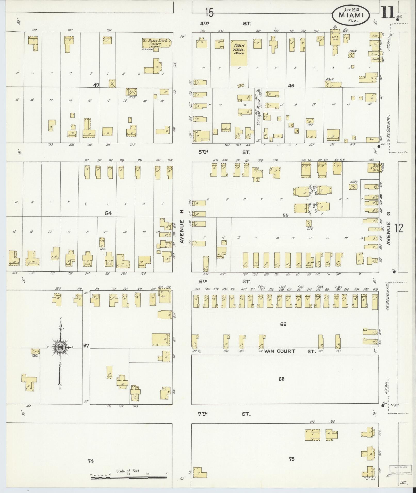 Sanborn Fire Insurance Map from Miami, Dade County, Florida (1910), Sheet #0011 - Complete Map Set gallery image, historic Sanborn map, vintage wall art, Florida Florida