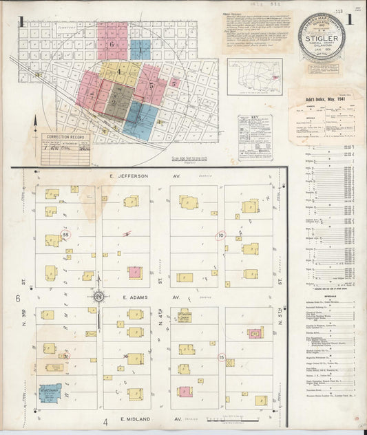 Sanborn Fire Insurance Map from Stigler, Haskell County, Oklahoma (1941), Sheet #0001 - Historic Sanborn Fire Insurance Map Print, vintage old map wall art, antique decor, genealogy gift, Oklahoma Oklahoma map