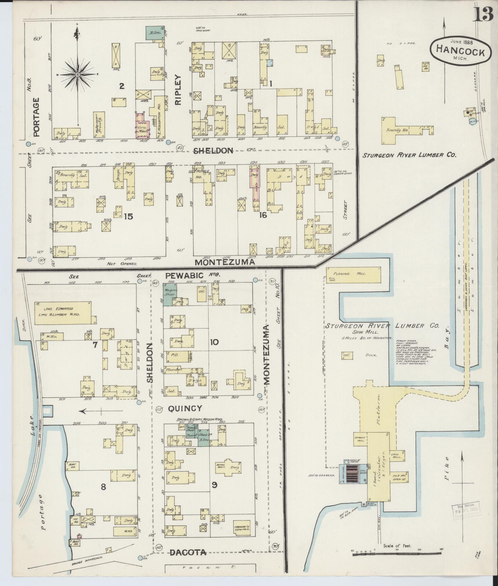 Sanborn Fire Insurance Map from Houghton, Houghton County, Michigan (1888), Sheet #0013 - Complete Map Set gallery image, historic Sanborn map, vintage wall art, Michigan Michigan