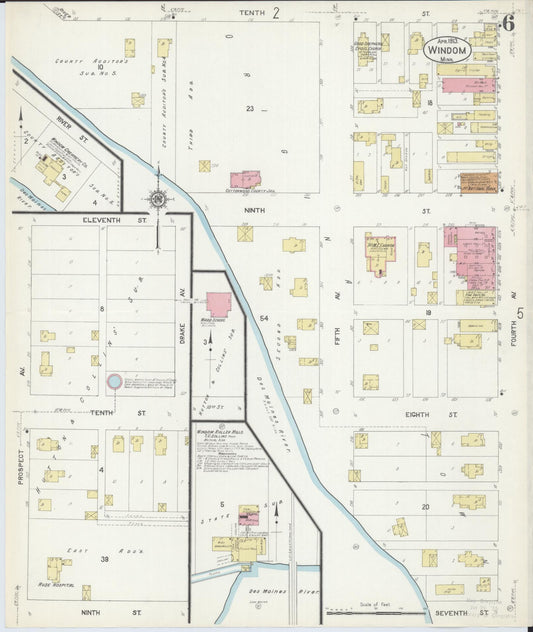 Sanborn Fire Insurance Map from Windom, Cottonwood County, Minnesota (1913), Sheet #0006 - Historic Sanborn Fire Insurance Map Print, vintage old map wall art, antique decor, genealogy gift, Minnesota Minnesota map