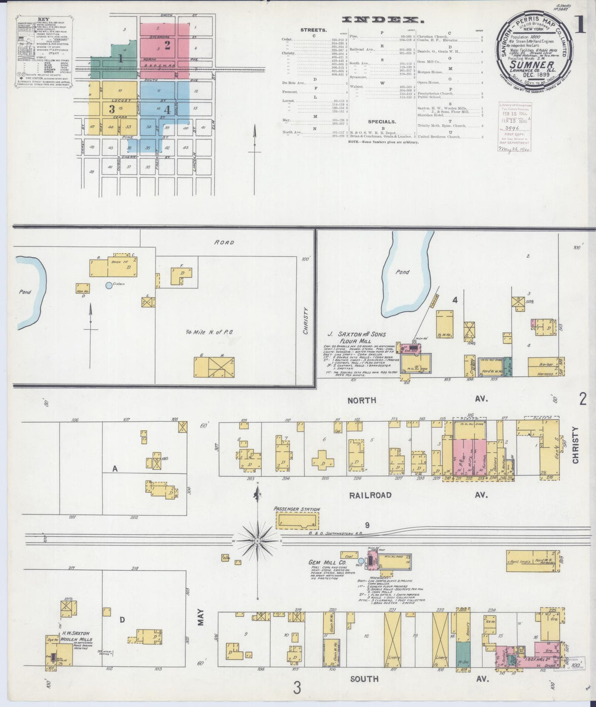 Sanborn Fire Insurance Map from Sumner, Lawrence County, Illinois (1899), Sheet #0001 - Historic Sanborn Fire Insurance Map Print, vintage old map wall art, antique decor, genealogy gift, Illinois Illinois map