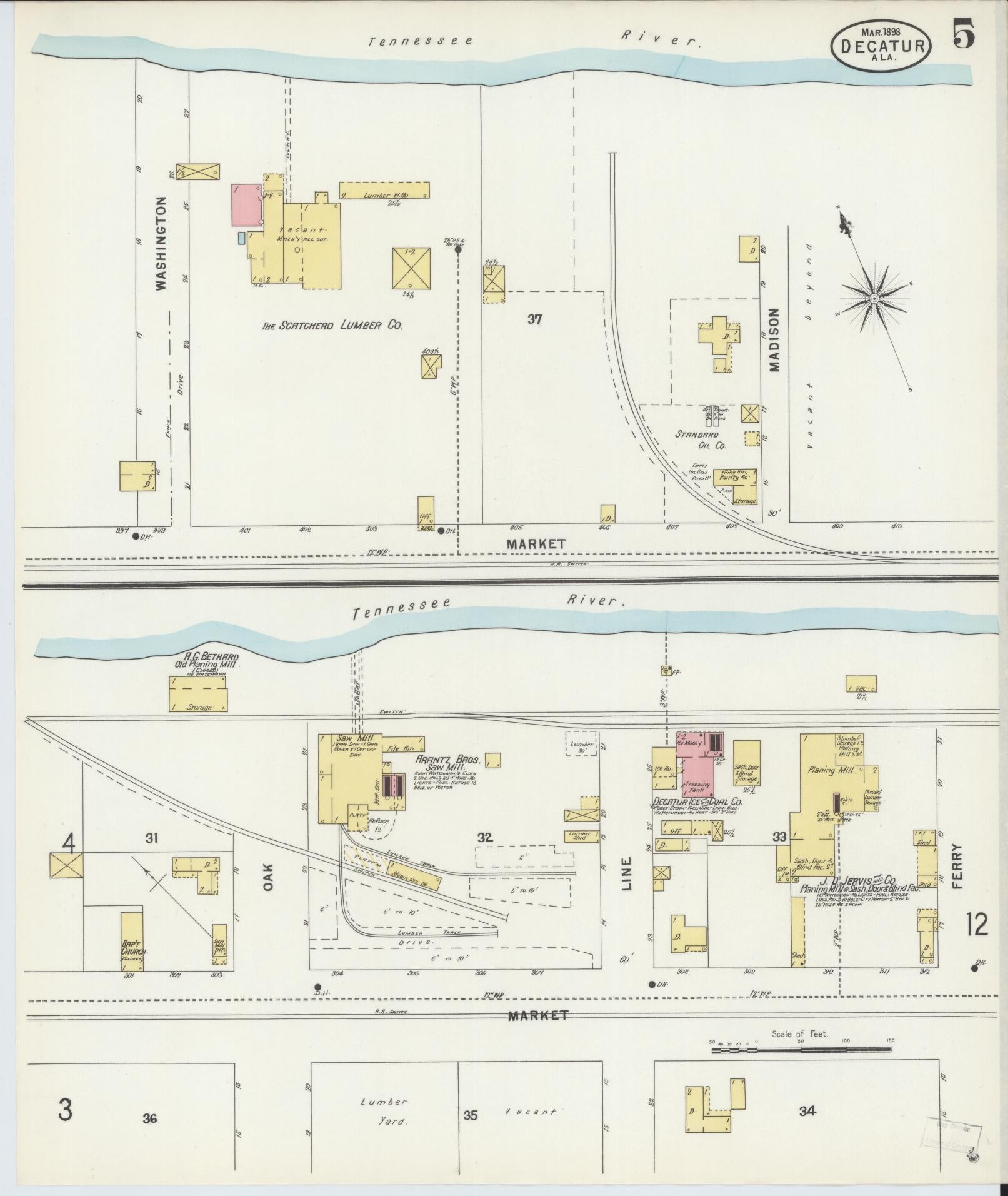 Sanborn Fire Insurance Map from Decatur, Morgan County, Alabama (1898), Sheet #0005 - Complete Map Set gallery image, historic Sanborn map, vintage wall art, Alabama Alabama