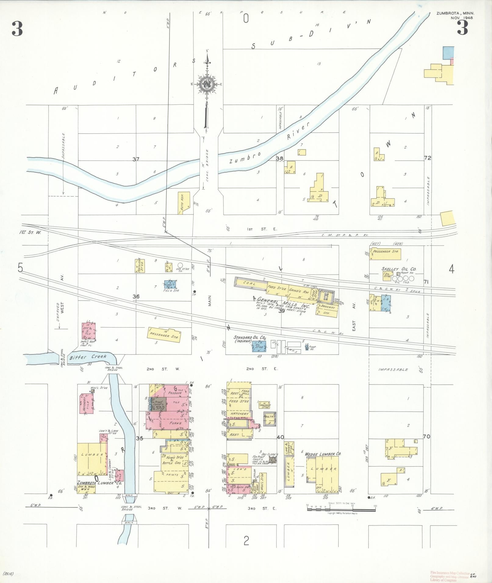 Sanborn Fire Insurance Map from Zumbrota, Goodhue County, Minnesota (1948), Sheet #0003 - Complete Map Set gallery image, historic Sanborn map, vintage wall art, Minnesota Minnesota
