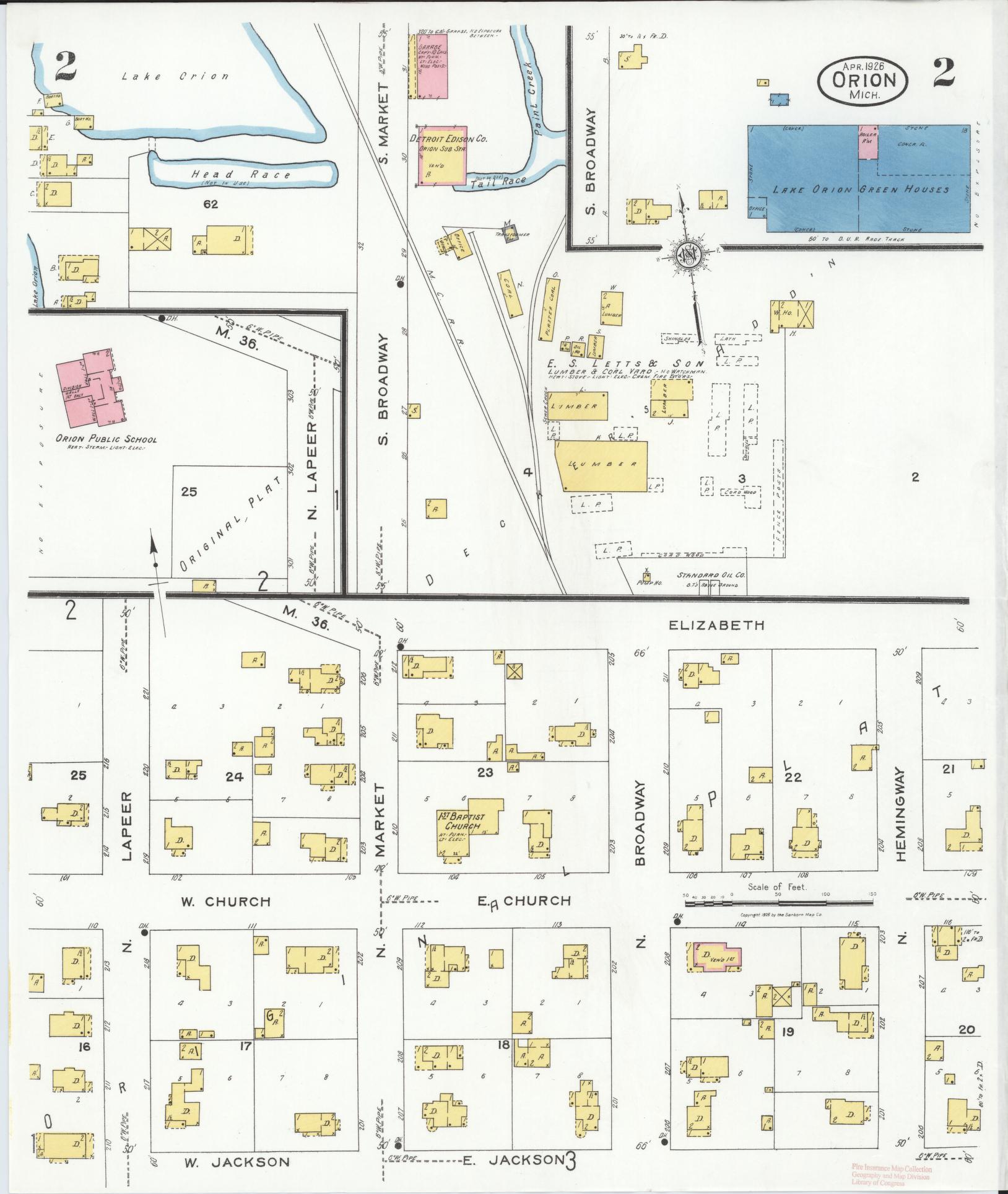 Sanborn Fire Insurance Map from Orion, Oakland County, Michigan (1926), Sheet #0002 - Complete Map Set gallery image, historic Sanborn map, vintage wall art, Michigan Michigan