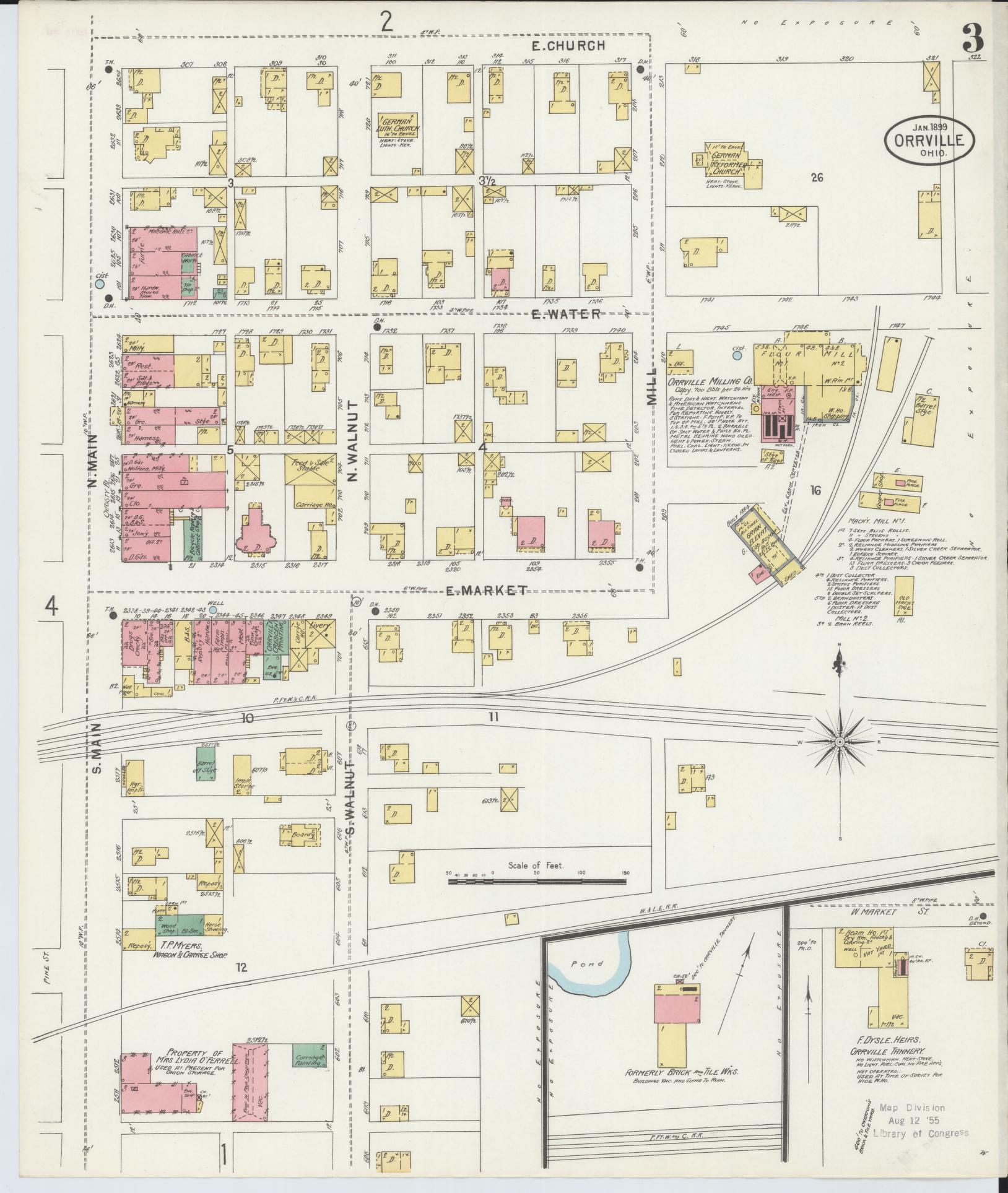 Sanborn Fire Insurance Map from Orrville, Wayne County, Ohio (1899), Sheet #0003 - Complete Map Set gallery image, historic Sanborn map, vintage wall art, Ohio Ohio