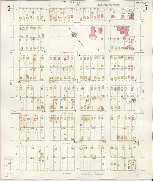 Sanborn Fire Insurance Map from New Ulm, Brown County, Minnesota (1946), Sheet #0007 - Historic Sanborn Fire Insurance Map Print, vintage old map wall art, antique decor, genealogy gift, Minnesota Minnesota map