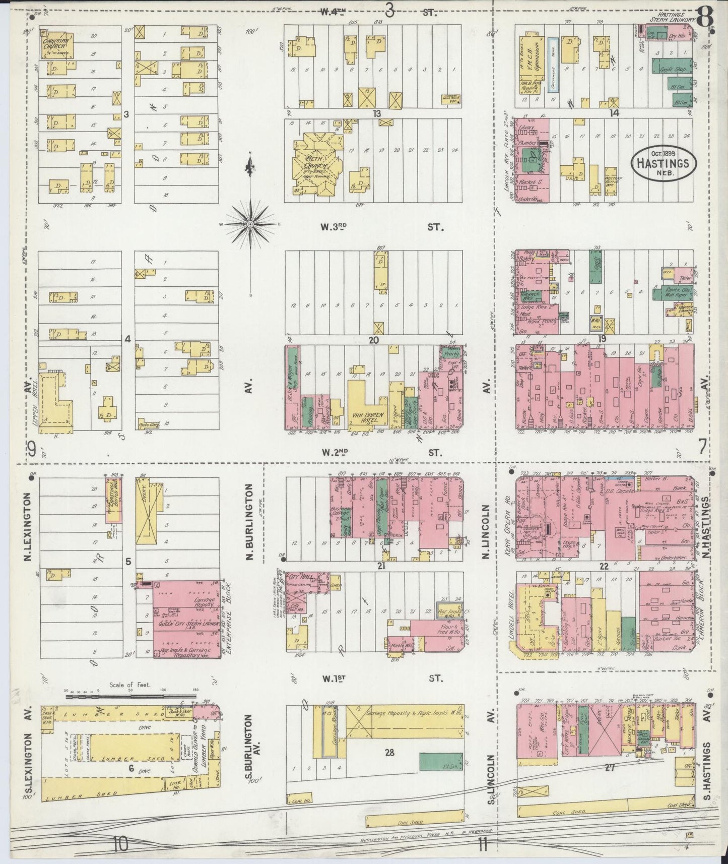 Sanborn Fire Insurance Map from Hastings, Adams County, Nebraska (1899), Sheet #0008 - Complete Map Set gallery image, historic Sanborn map, vintage wall art, Nebraska Nebraska